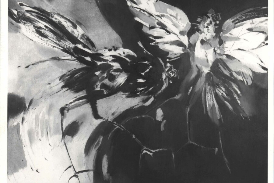 Miroslav Netík, Kohoutí boj, 1974, olej na plátně